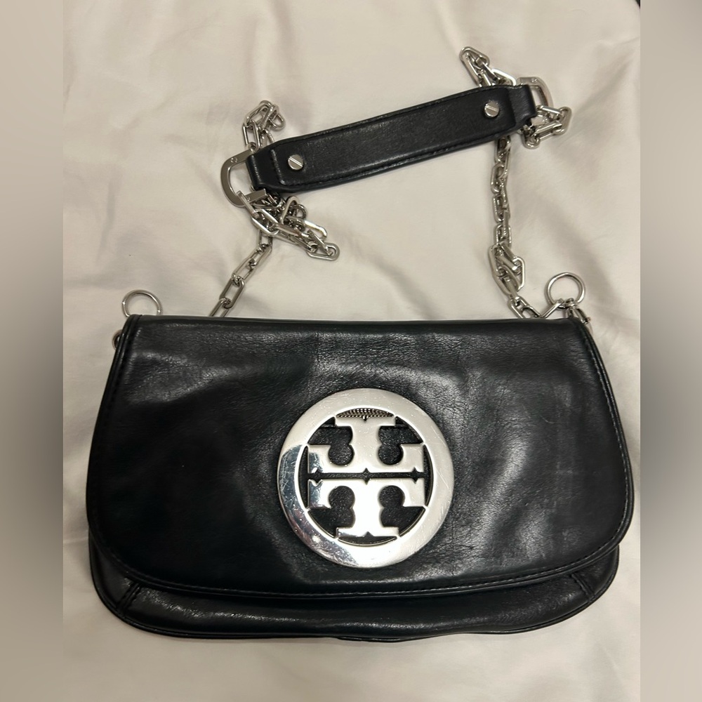 Authentic Tory Burch Black Leather Shoulder Bag